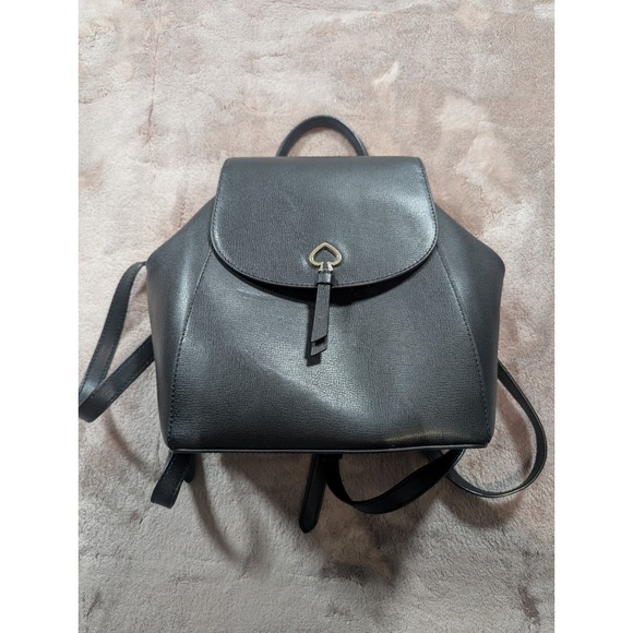 kate spade Handbags - Kate Spade New York Black Pebbled Leather Small Backpack Purse Gold Spade Lock